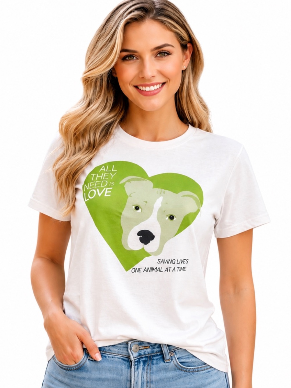 Bella Canvas Rescue Dog Graphic Tee White Cotton Size M